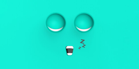 Turquoise Blue face of sleeping cute character. Cute face. relaxation. sleep and rest. Horizontal...