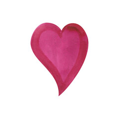 Watercolor heart shape pink color isolated on white background. Hand drawn illustration for cards for Valentine s day