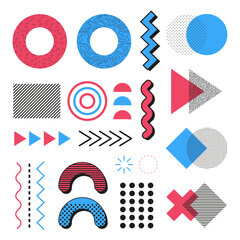 Memphis Elements. Bright and colorful elements. Set of elements for design. Red and Blue colors.