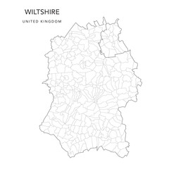Administrative Map of Wiltshire with Unitary Authorities and Civil Parishes as of 2022 - United Kingdom, England - Vector Map
