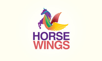 Colorful Horse Logo Design With Wings