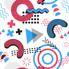 Seamless abstract Pattern. Memphis Elements Texture. Red and blue colors.