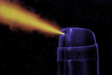 Aerosol deodorant can firing hot colored spray