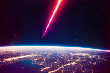 Meteorite about to crash on the Earth to destroy humanity, illustration 3d