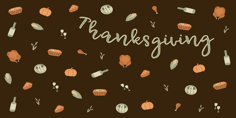 thanksgiving greeting card Background Autumn Harvest Symbols Seamless Pattern celebration dinner 