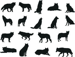 Vector Silhouette Collection of wolves for logos and artwork compositions