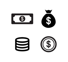 Icon set, symbols. Vector illustration of money, currency, dollar sign