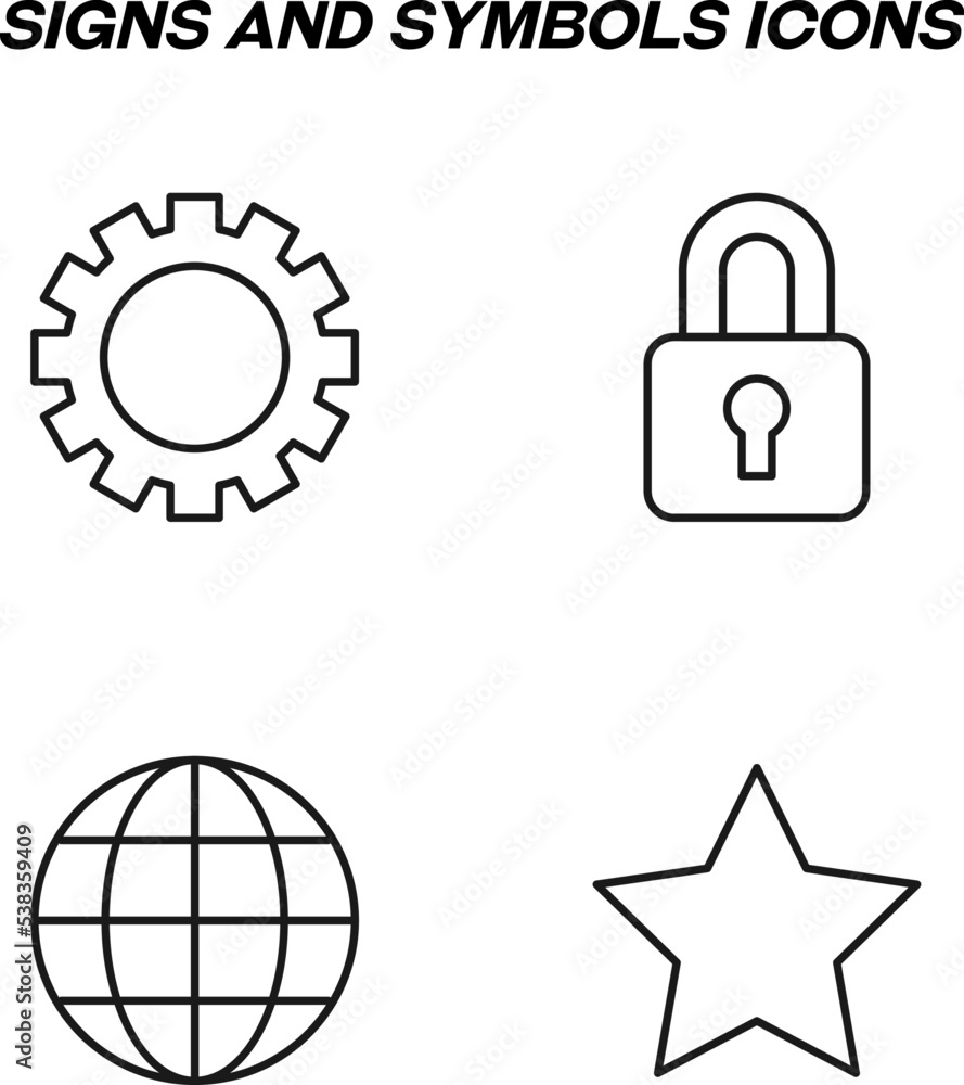 Poster minimalistic outline signs drawn in flat style. editable stroke. vector line icon set with symbols o