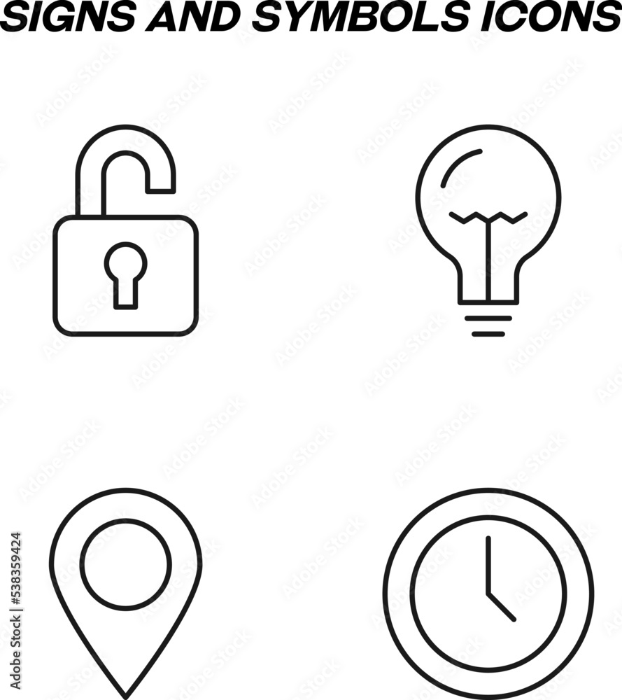 Poster minimalistic outline signs drawn in flat style. editable stroke. vector line icon set with symbols o