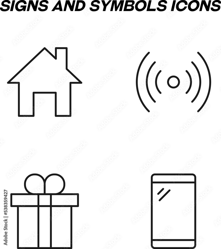 Poster minimalistic outline signs drawn in flat style. editable stroke. vector line icon set with symbols o