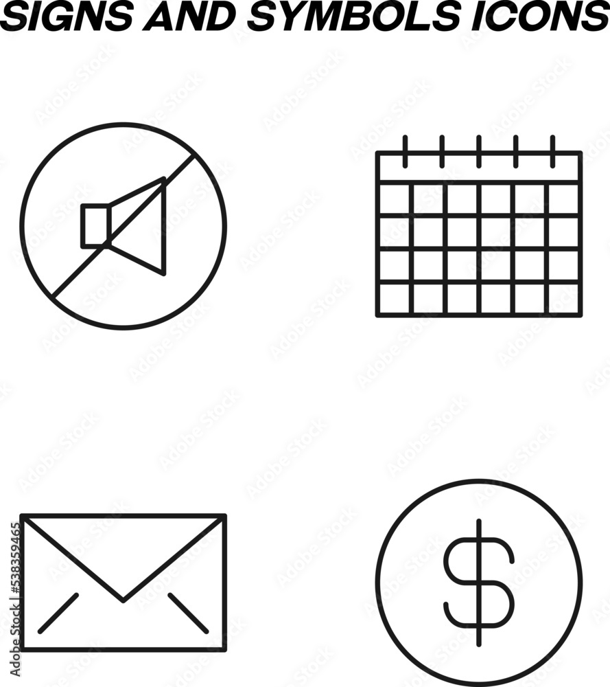 Poster minimalistic outline signs drawn in flat style. editable stroke. vector line icon set with symbols o