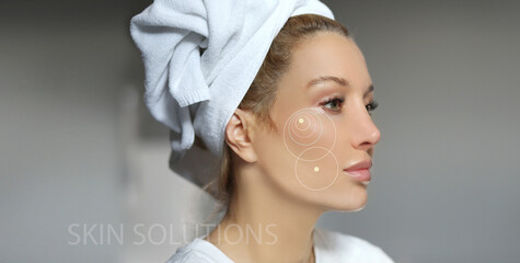 Skin solutions.Concept of rejuvenation,detecting  ageing signs