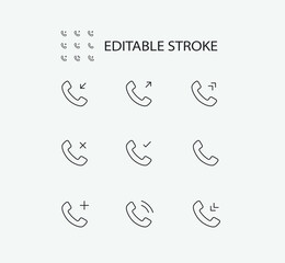 Simple Set of Call Related Vector Line Icons. Contains such Icons as Phone and Cell and more. Editable Stroke. 72x72 Pixel Perfect.