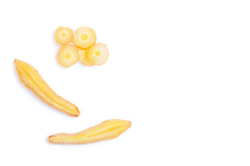 Finger root or Kaempferia with cut in half and slice isolated on white background, Organic vegetables, Herbal plant, Food ingredient