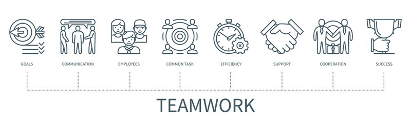 Teamwork vector infographic in minimal outline style