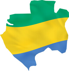 Gabon map with waving flag.