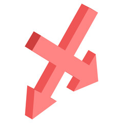 Cross downward arrow icon in modern style