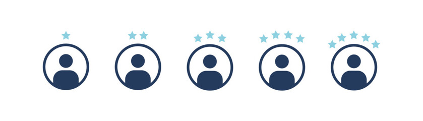 Customer experience vector icon . 1 to 5 star satisfaction rating vector icon. Rating icon. 1 to 5 star work experience symbol. Pixel vector graphics - Vector