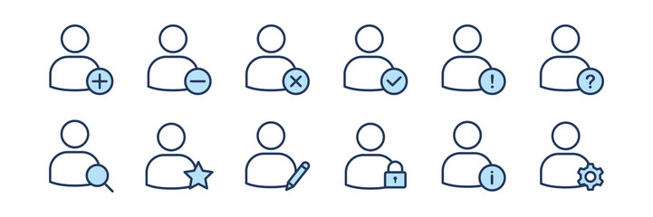 User avatar vector icon . Profile user vector icon. Add, remove, edit, search, setting user vector icon. Pixel vector graphics - Vector