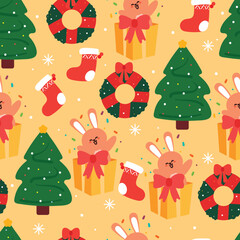 Obraz na płótnie Canvas seamless pattern cartoon christmas. cute christmas wallpaper for textile, gift wrap paper