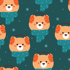 seamless pattern cartoon bear and snowflake. cute winter animal wallpaper for textile, gift wrap paper