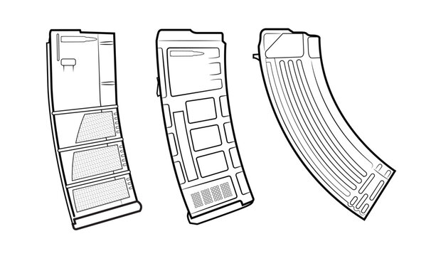 Vector illustration of the modern rifle magazines on the white background
