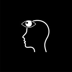Man with third eye icon isolated on dark background