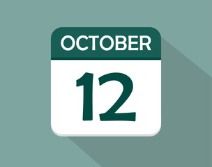 12 day calendar icon for october. Vector for october month and week day on light background