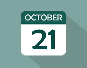 21 day calendar icon for october. Vector for october month and week day on light background