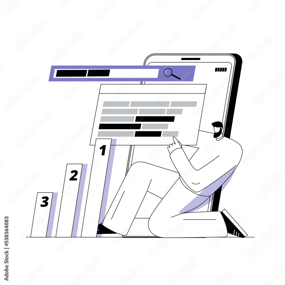 Aufkleber an seo specialist is working on the selection of keywords for website promotion in search engines. v