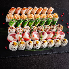 sushi on the black background