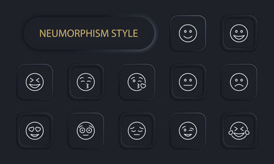 Emoticon set icon. Sadness, crying, love, laughter, surprise, tongue, anger, consternation, startle, distempered emotion, feeling, emoji. Mood concept. Neomorphism style