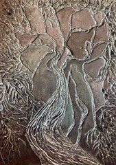 Abstract texture silver tree on brown background
