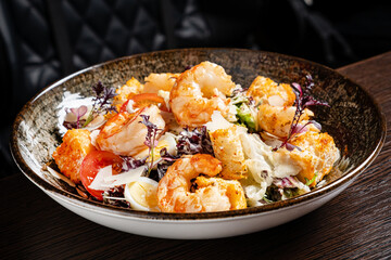 shrimp salad with cheese and sauce