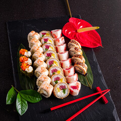 sushi on the black background