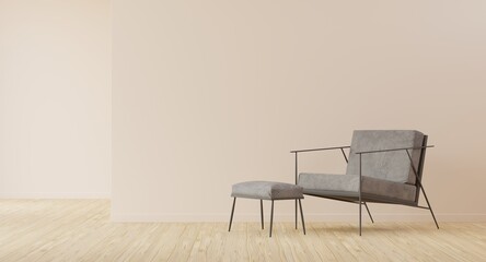 Grey chair in a room with wooden floor