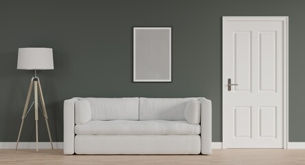 Picture frame with sofa, lamp and door