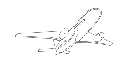 Fototapeta na wymiar Flying plane.Airplane.Air flights.Continuous line drawing.Vector illustration .