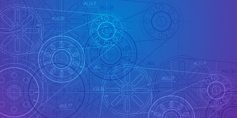 Mechanical Engineering background .Rotating gears.Technology banner.Technical drawing .Vector illustration.