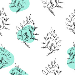 Print. VeVector seamless pattern of grass and flowers green