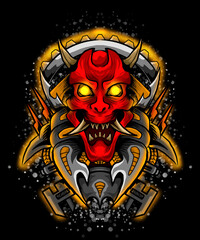 scary samurai face illustration with glowing eyes