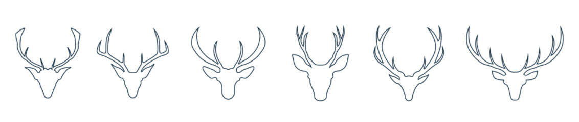 Deer head With Big horn illustration vector line art. Deer Logo, Deer icon.