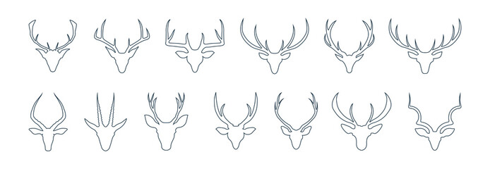 Deer head With Big horn illustration vector line art. Deer Logo, Deer icon.