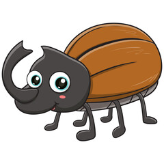 vector illustration of cute  rhinoceros beetle cartoon