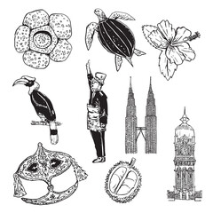 Hand draw Malaysian elements and Malaysian culture illustration isolated on white © runrun2