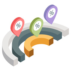 An isometric design, icon of percentage chart