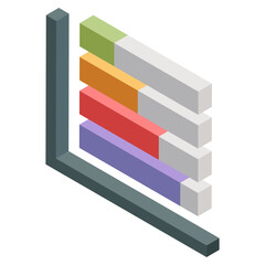 An isometric design, icon of horizontal bar chart