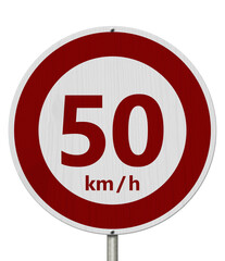 Red and white 50 km speed limit sign