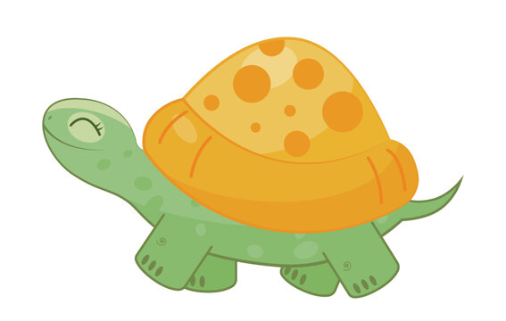 African turtle concept. Slow green animal with yellow shell. Poster or banner, sticker for messenger. Happy character. Nature and fauna, wild life, Savannah. Cartoon flat vector illustration