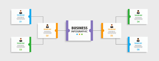 Infographic design business template with 6 options, steps or processes. Can be used for workflow layout, diagram, annual report, web design.  Vector eps 10 